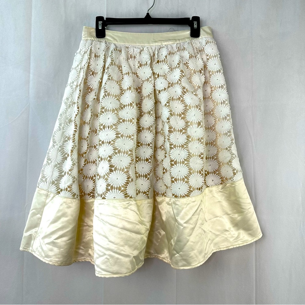 Ryu Floral Lace Midi Skirt Satin Boho Flower Girl Summer A-Line Luxury Medium